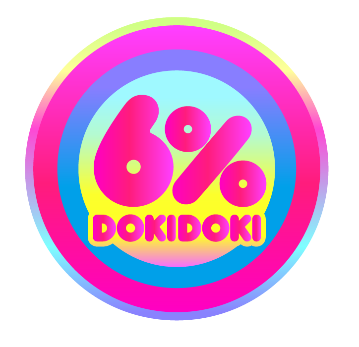 Colorful logo of '6% DokiDoki' featuring bold text and a vibrant rainbow background.